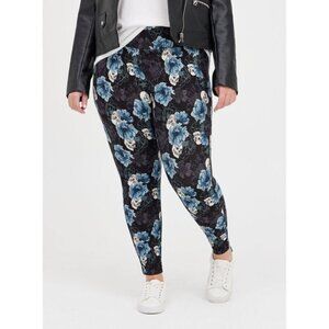 Torrid SKULL Rose PIXIE Pull On Size 1X PANTS Ponte STRETCH Crop SKINNY Goth EMO